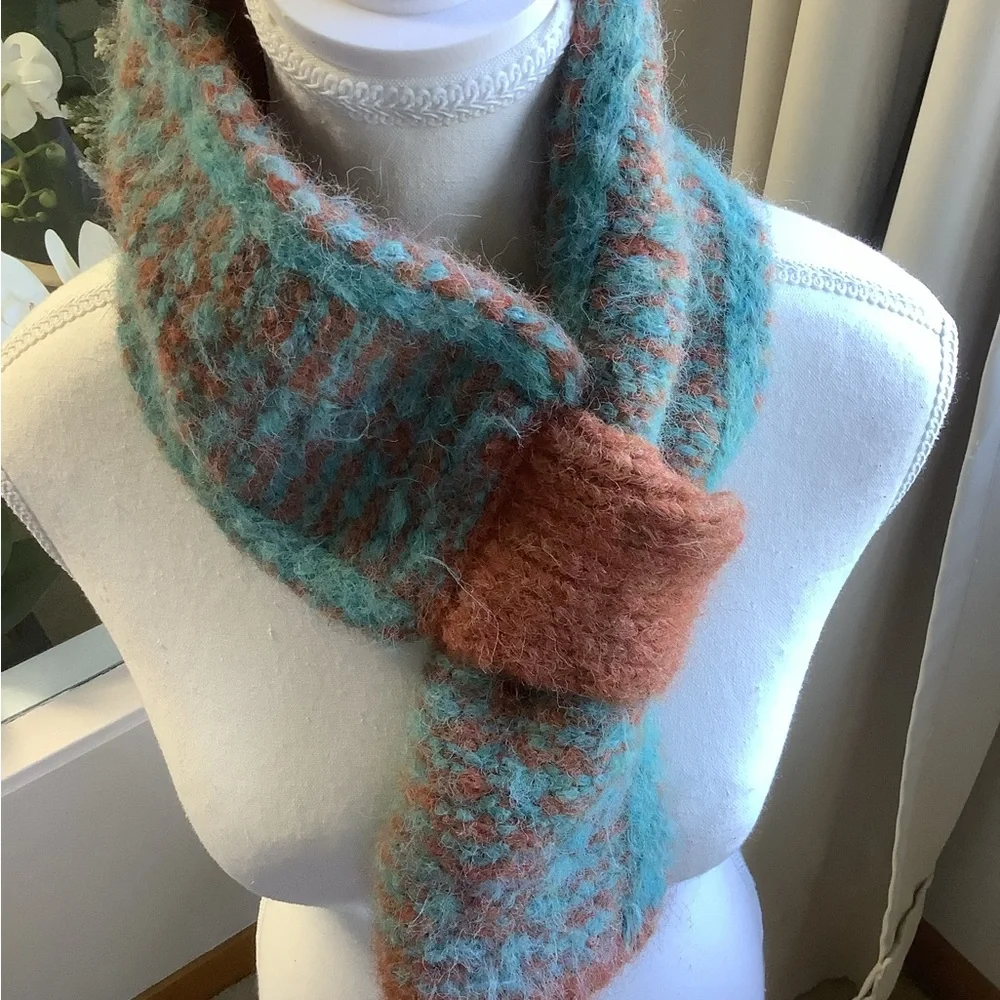 Coral and Turquoise Knit Loop Scarf